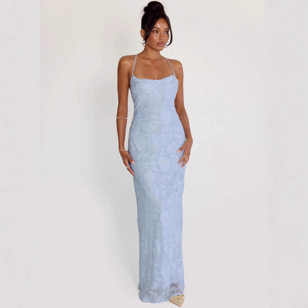 Damen Elegantes Abendkleid mit floralem Spitzenmuster und Spaghettiträgern