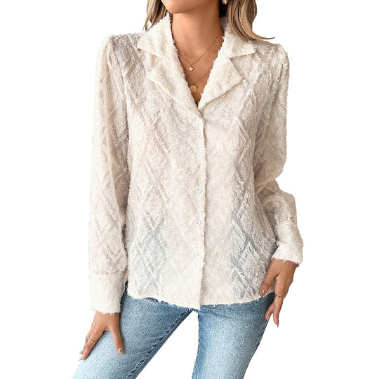 Damen Texturierte Chiffon-Bluse mit Reverskragen und Strukturmuster Shop Nory