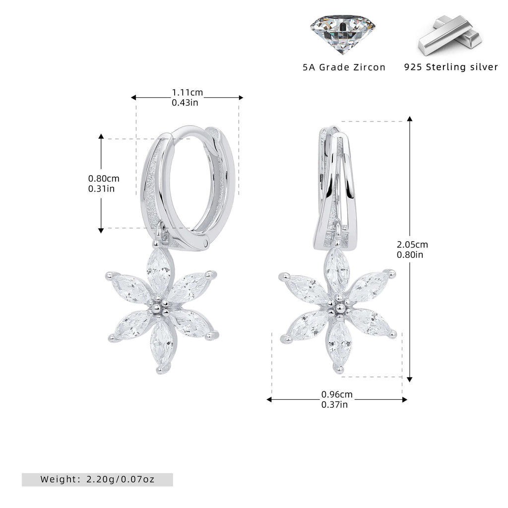 Damen Ohrhänger mit funkelndem Zirkon und Blumenmotiv Shop Nory