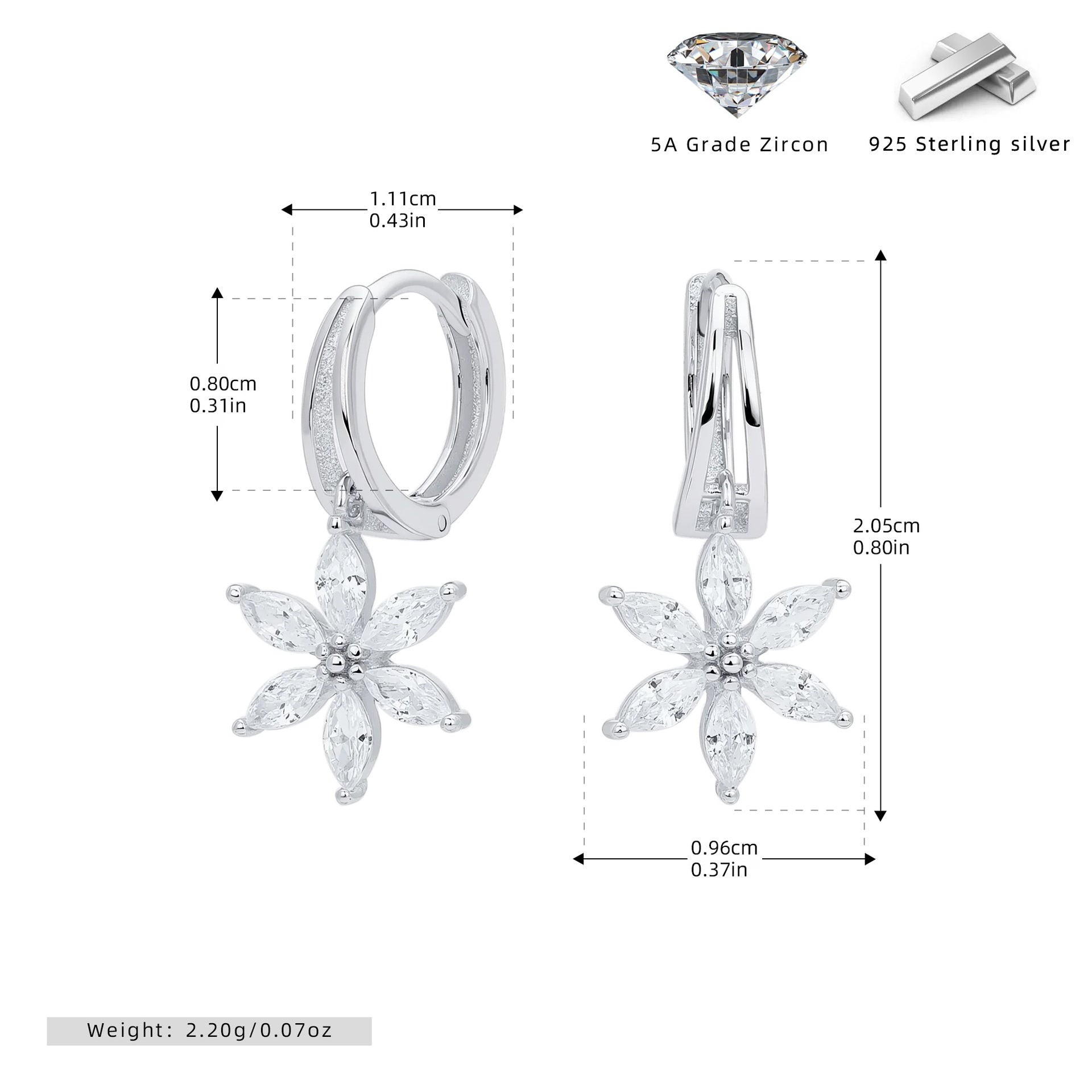 Damen Ohrhänger mit funkelndem Zirkon und Blumenmotiv Shop Nory