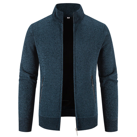 Herren elegante Strickjacke mit hohem Kragen und praktischen Reißverschlusstaschen