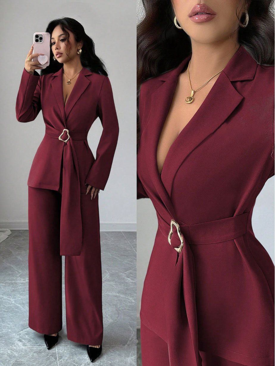 Damen Elegantes Blazer-Kostüm mit Taillengürtel Shop Nory