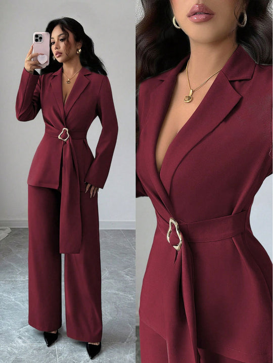 Damen Elegantes Blazer-Kostüm mit Taillengürtel Shop Nory