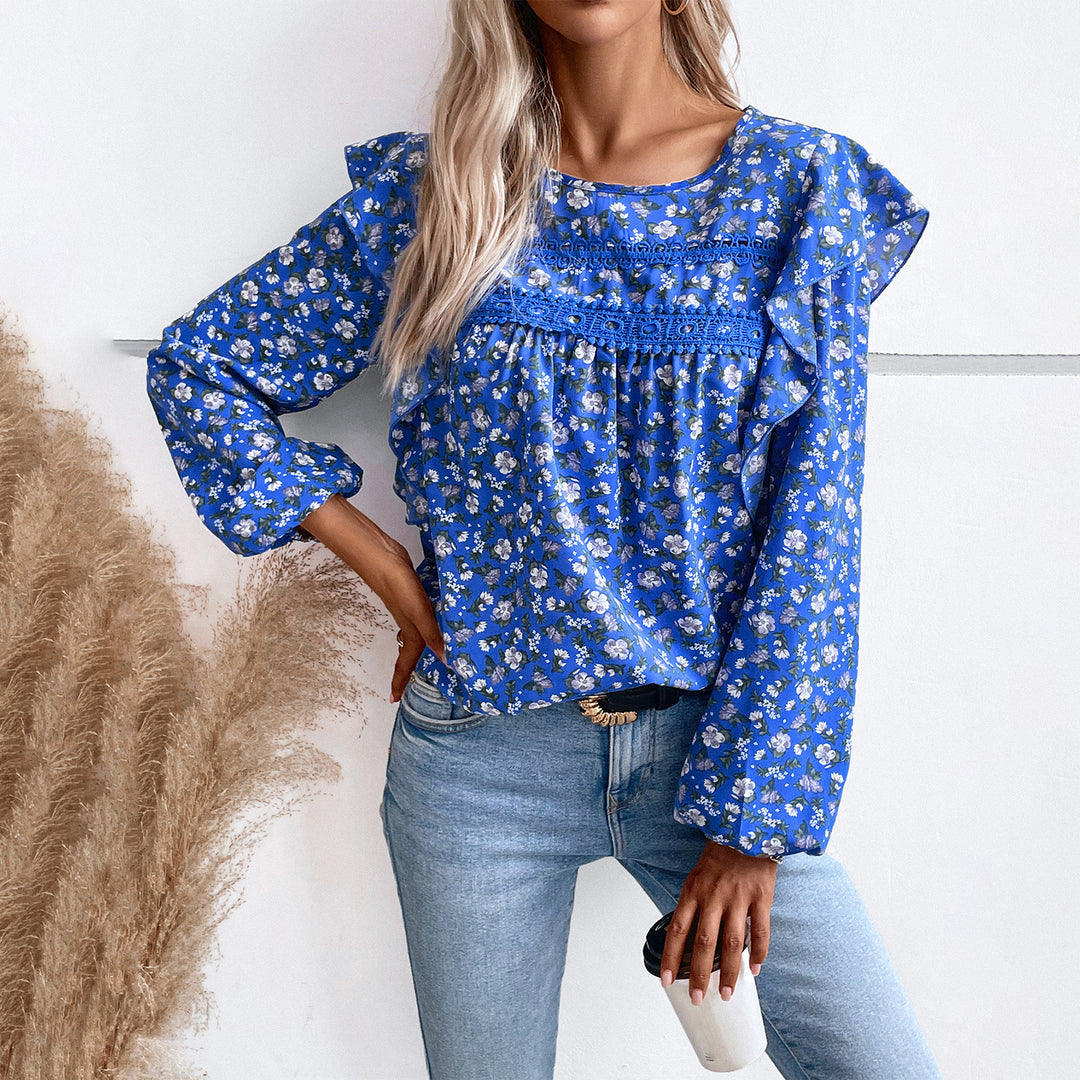 Damen nan romantische Hemdblusenbluse mit Spitzenborte, Volantärmel und lockerer Tunika-Silhouette Shop Nory