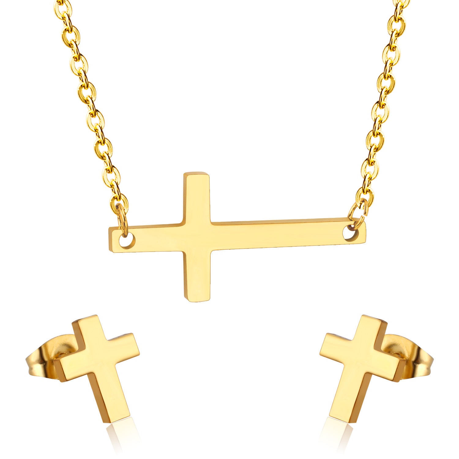 Damen Edelstahl Kreuz Schmuckset mit eleganter Halskette und passenden Ohrsteckern Shop Nory