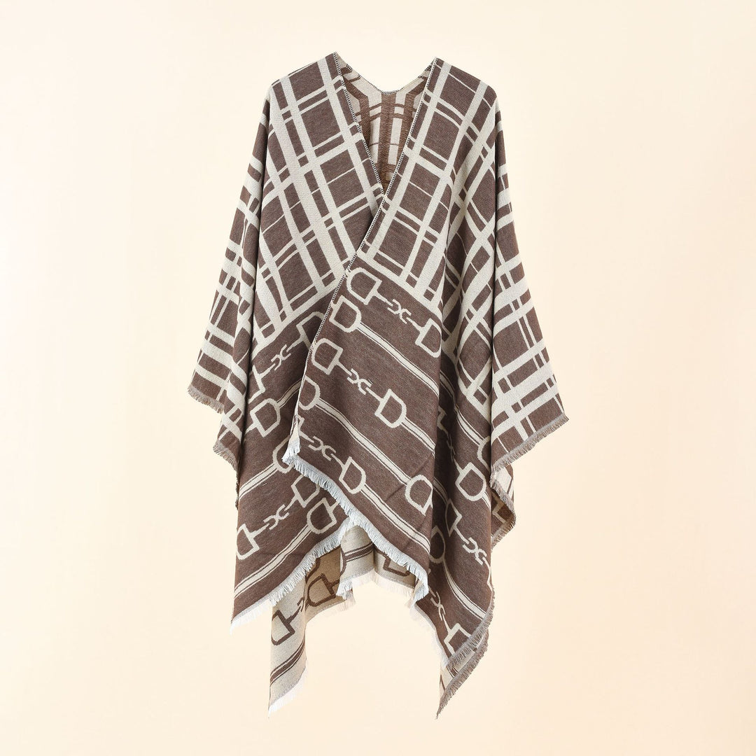 Damen Jacquard-Umhang mit Steigbügel‑Motiv und Fransensaum Shop Nory