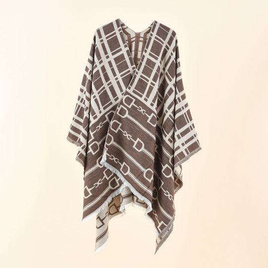 Damen Jacquard-Umhang mit Steigbügel‑Motiv und Fransensaum Shop Nory
