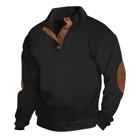 Herren Strukturierter Pullover mit Halbknopf-Leiste und Ellbogenpatches Shop Nory