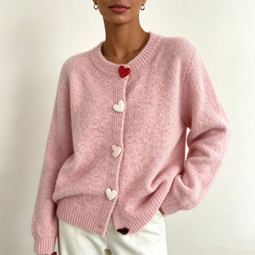 Damen Flauschiger Kurzcardigan mit Herz‑Knopfleiste und Raglanärmeln Shop Nory
