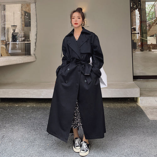 Damen Oversize-Trenchcoat mit Taillengürtel, doppelter Knopfleiste und Sturmklappe Shop Nory