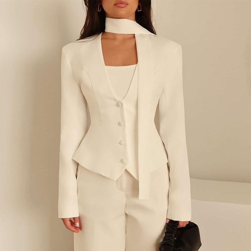 Damen Elegantes tailliertes Blazer-Set mit Weste und Schluppe Shop Nory