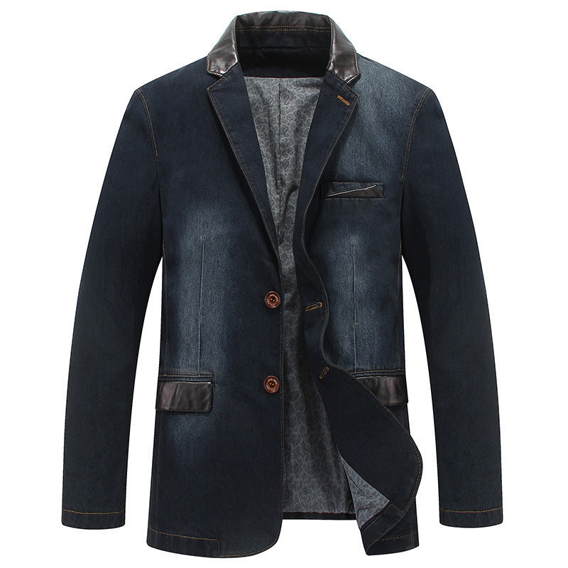 Herren Elegantes Denim-Sakko im Blazerstil mit Kunstlederbesatz und Paisley-Futter Shop Nory