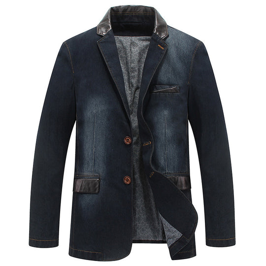 Herren Elegantes Denim-Sakko im Blazerstil mit Kunstlederbesatz und Paisley-Futter Shop Nory