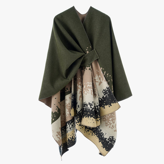 Damen Cape-Poncho mit integrierter Bindeschlaufe und zweilagigem Jacquardfall Shop Nory