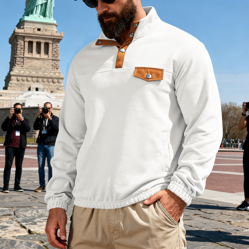 Herren Funktionssweat mit Stehkragen, Druckknopfleiste und Kunstlederbesatz Shop Nory