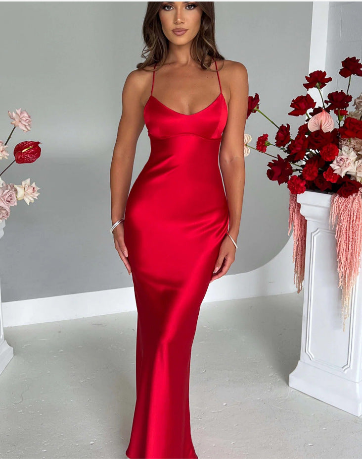 Damen Figurumspielendes Abendkleid mit Schmalen Spaghettiträgern und Elegantem Schnitt