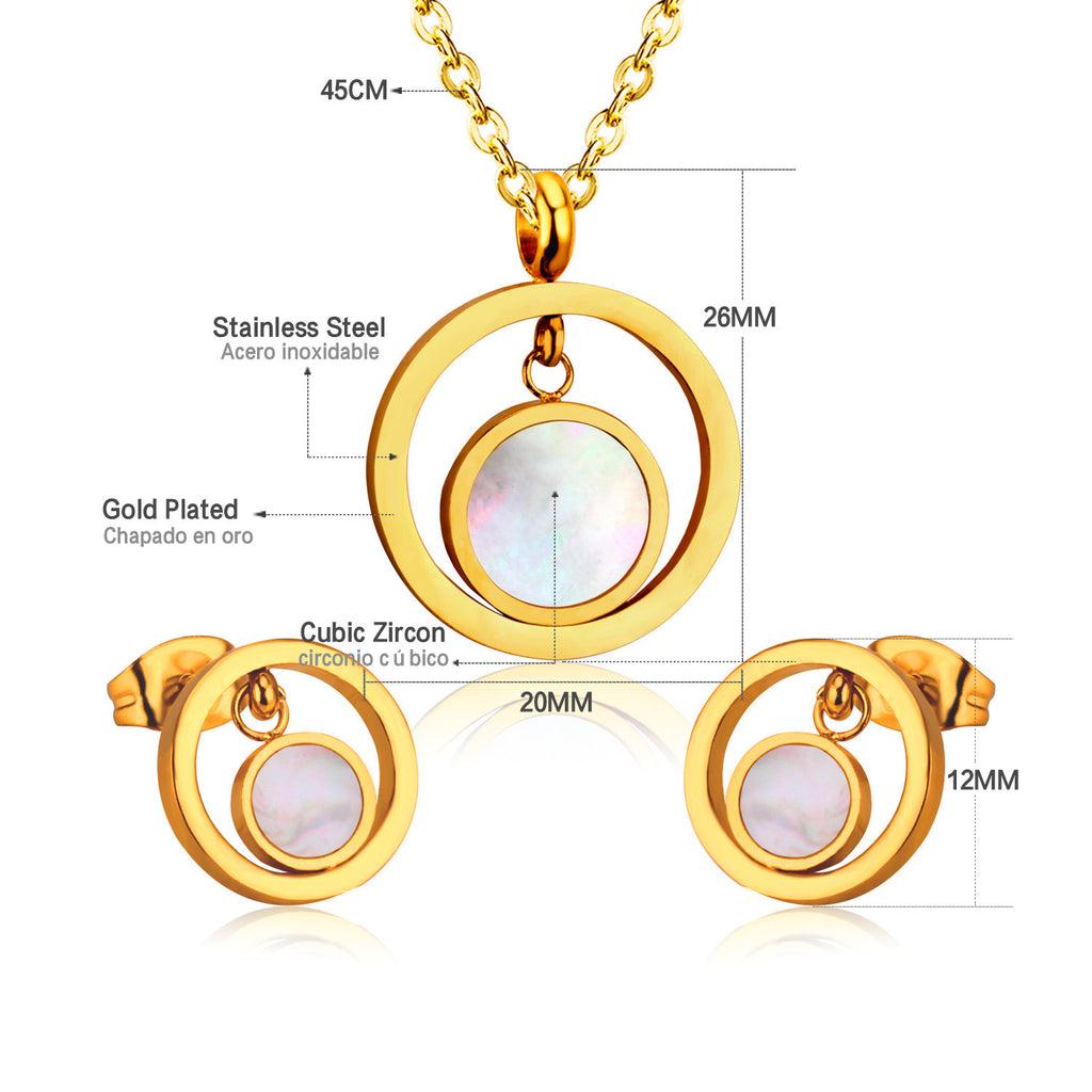 Damen Schmuckset mit goldenem, glänzendem Anhänger und funkelnden Zirkonia Shop Nory