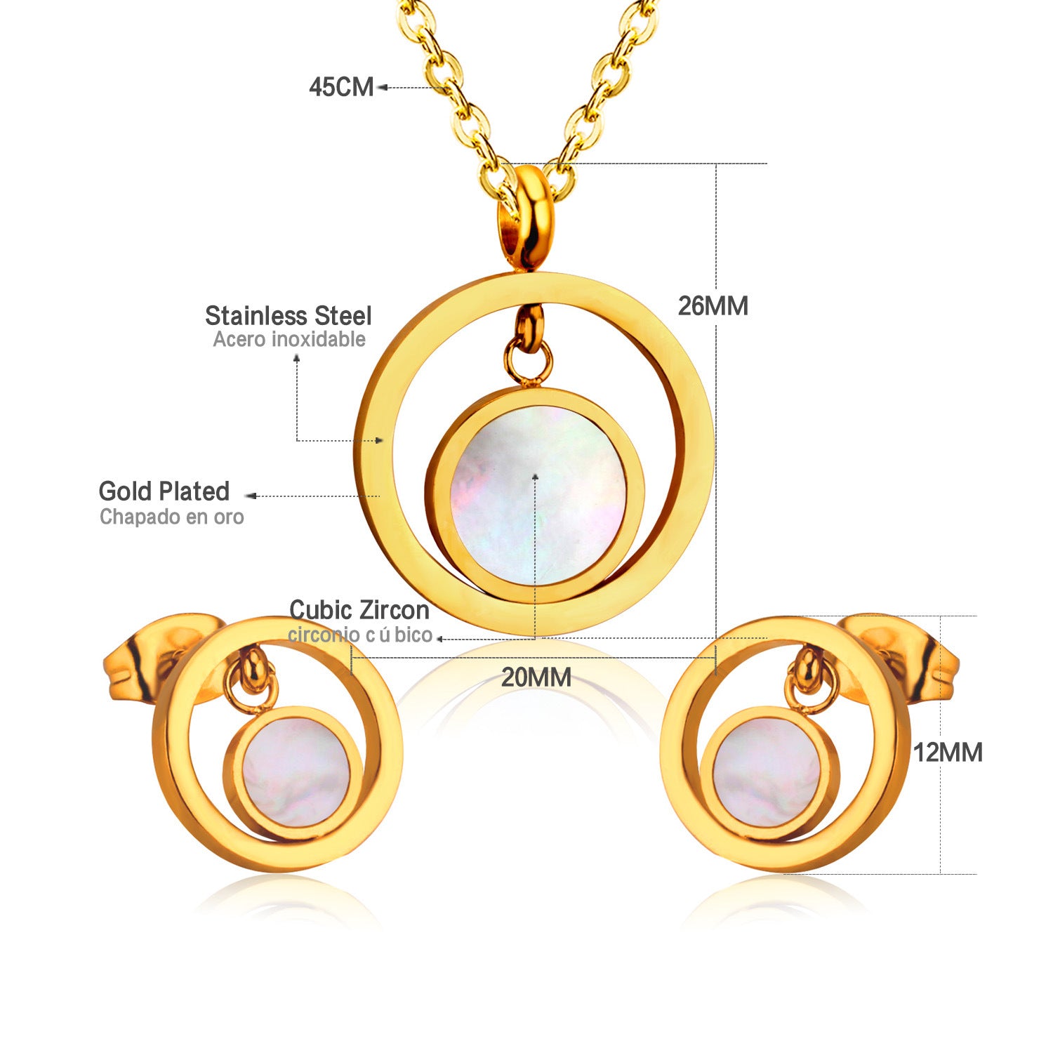 Damen Schmuckset mit goldenem, glänzendem Anhänger und funkelnden Zirkonia Shop Nory