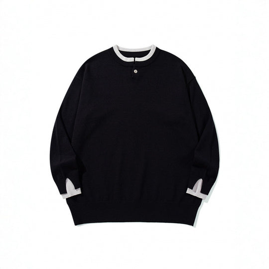 Unisex Oversize Feinstrickpullover mit Henley-Knopfleiste und Schlitzbündchen Shop Nory