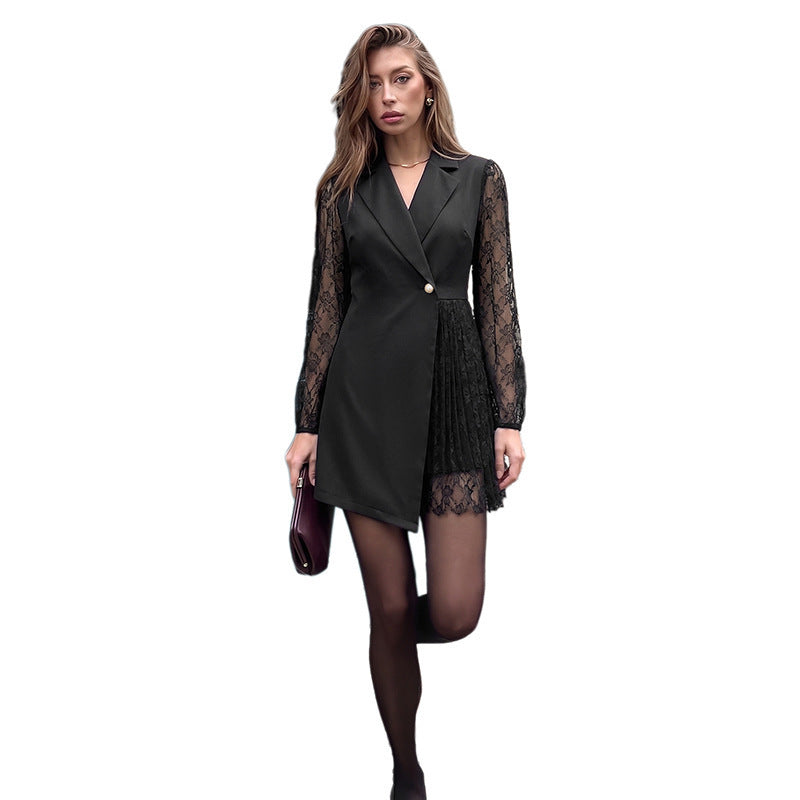 Damen Blazer-Kleid mit Spitzenärmeln, taillierter Silhouette und asymmetrischem Saum Shop Nory