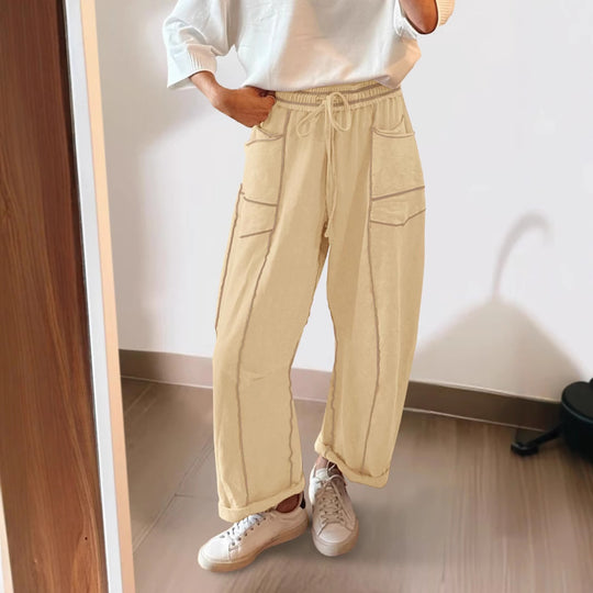 Damen weite Cargo-Loungehose mit elastischem Bund und Kontrastnähten Shop Nory