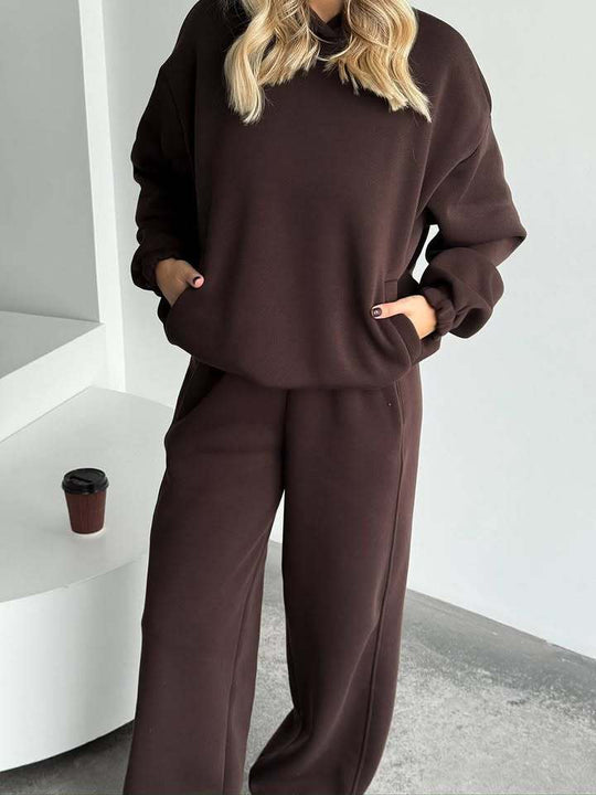 Damen Oversize Loungewear-Set aus schwerem Sweat mit Kapuzenpullover und weitem hochgeschnittenem Jogger Shop Nory