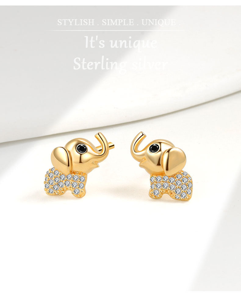 1 Paar 18K vergoldete 925 Sterling Silber Zirkon 925 Sterling Silber Ohrringe Elefanten Ohrstecker | Shop Nory