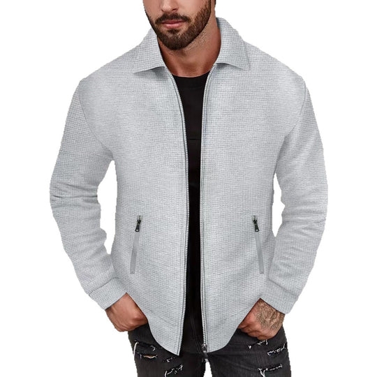 Herren minimalistische Stehkragen-Feinstrick-Übergangsjacke mit Zwei-Wege-Reißverschluss und verdeckten Reißverschlusstaschen Shop Nory
