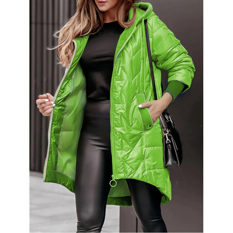 Damen Lässige Steppjacke mit Kapuze und großen Taschen