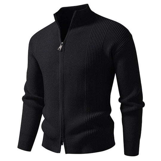 Herren Strickjacke mit hohem Kragen und innovativem Zipper