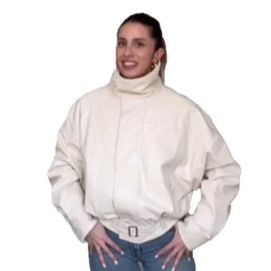Damen Oversize Kurzjacke mit hohem Stehkragen, wattierter Silhouette und taillierbarem Gürtel Shop Nory