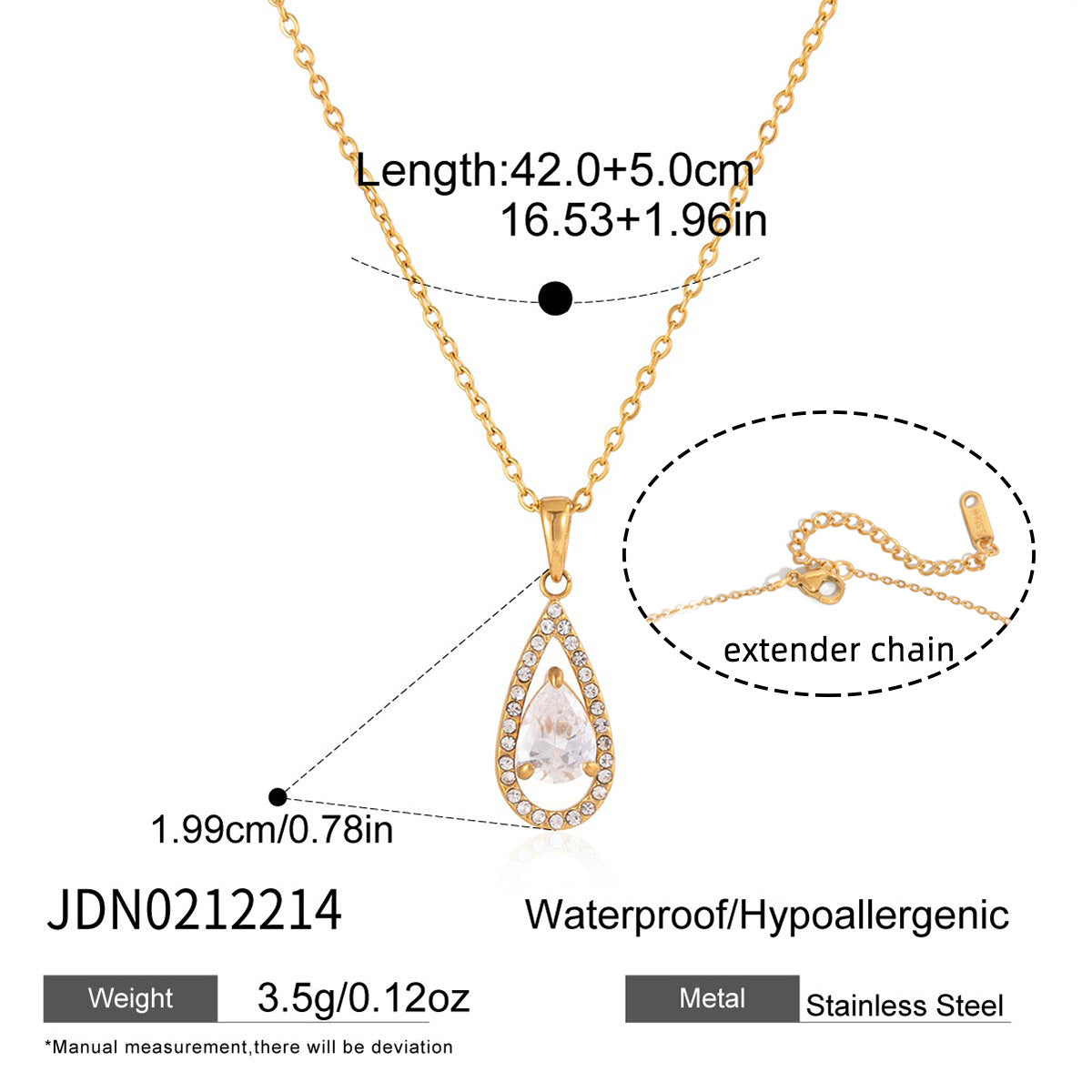 Damen Halskette mit tropfenförmigem Zirkonia-Anhänger und hypoallergenem Edelstahl Shop Nory