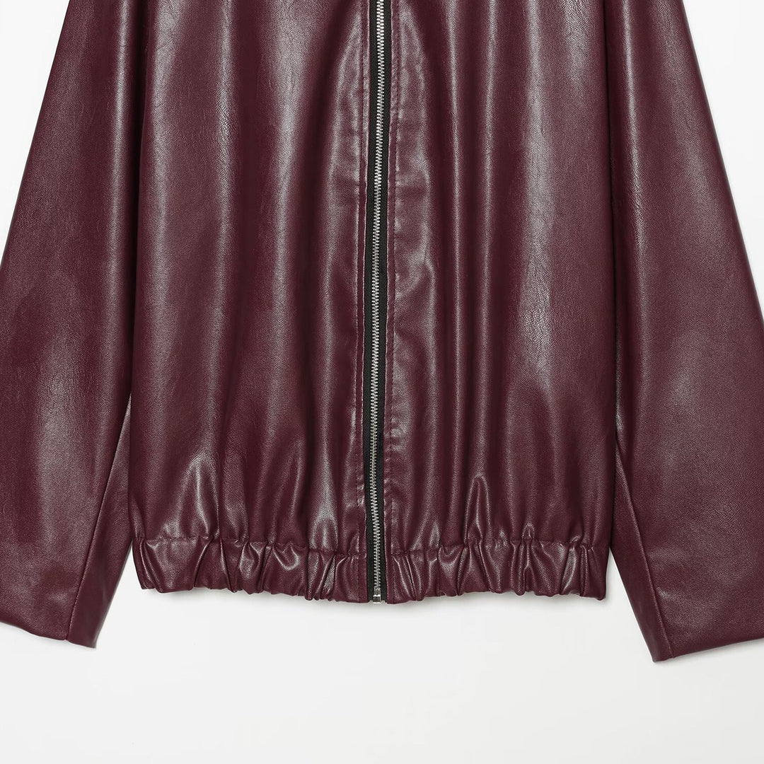 Damen Weiter Kunstleder-Blouson mit durchgehendem Reißverschluss, Hemdkragen und gerafftem Saum Shop Nory