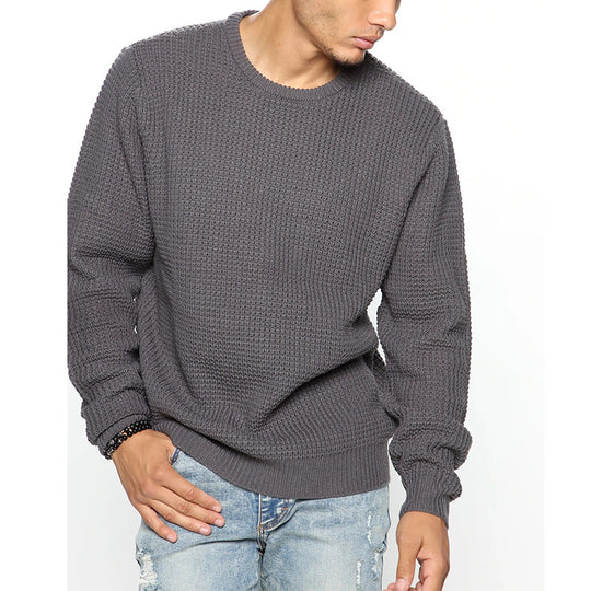 Herren Grobgestrickter Rundhals-Pullover mit Körbchenmuster und Relaxed-Fit Shop Nory