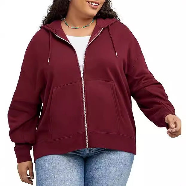 Damen nan Kapuzenjacke mit durchgehendem Reißverschluss, Kängurutasche und entspannter Passform Shop Nory