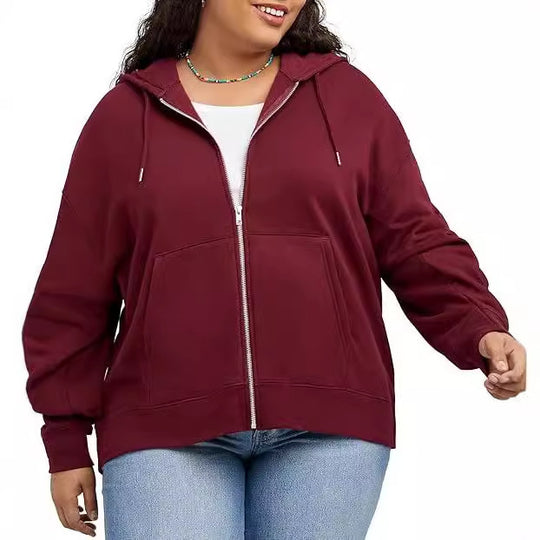 Damen nan Kapuzenjacke mit durchgehendem Reißverschluss, Kängurutasche und entspannter Passform Shop Nory