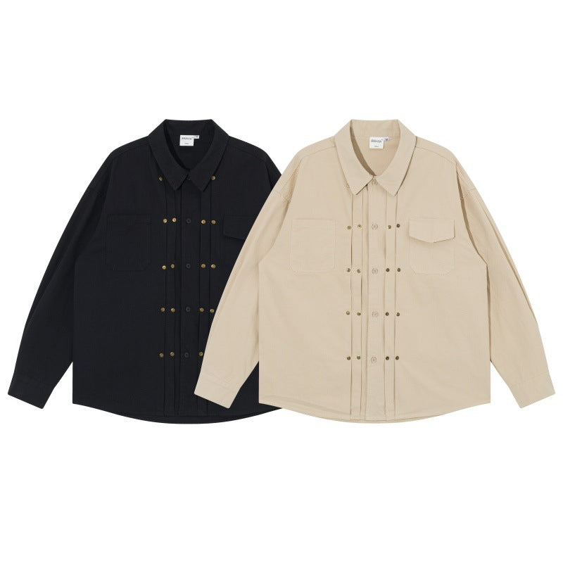 Herren Oversize-Hemdjacke im Workwear-Stil mit Ziersteppungen und Metallnieten Shop Nory