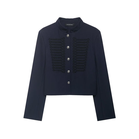 Damen Kurzer Militärinspirierter Wollmix-Blazer mit Stehkragen und Zierkordel-Detail Shop Nory