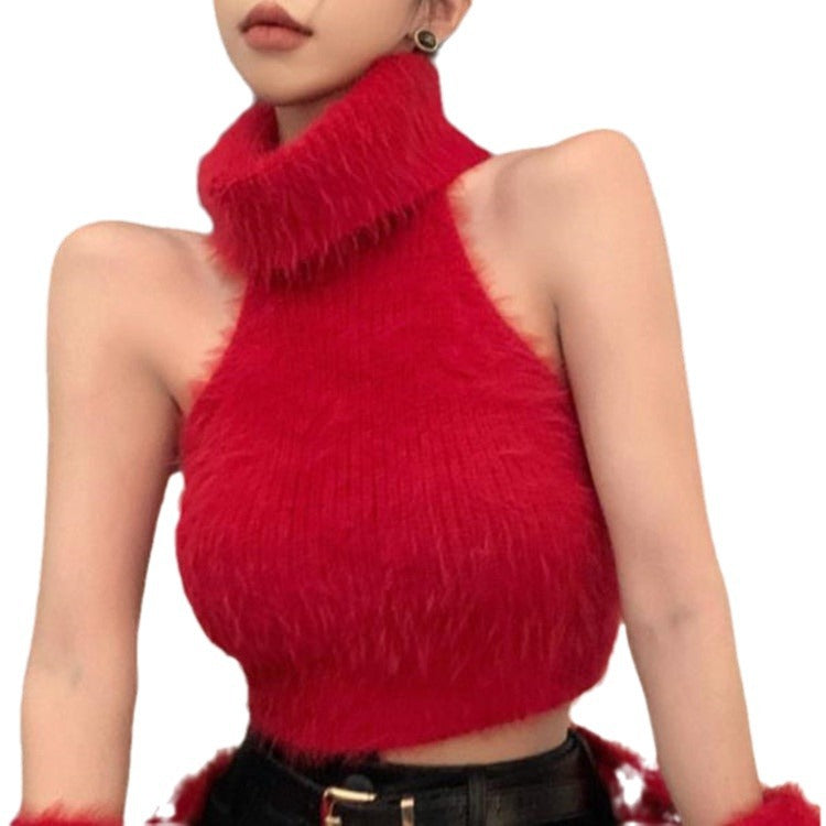 Damen Flauschiger Cropped Pullover mit Stehkragen und Oversize-Ärmeln Shop Nory