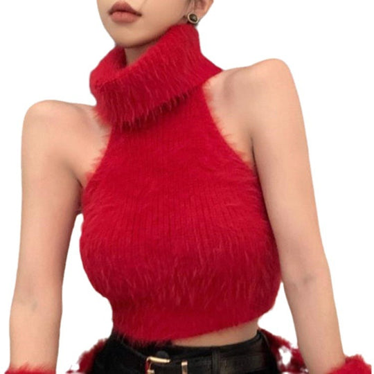 Damen Flauschiger Cropped Pullover mit Stehkragen und Oversize-Ärmeln Shop Nory