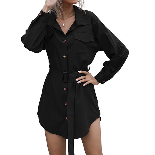 Damen Kurzblusenkleid im Safari-Stil mit Bindegürtel und aufgesetzten Brusttaschen Shop Nory