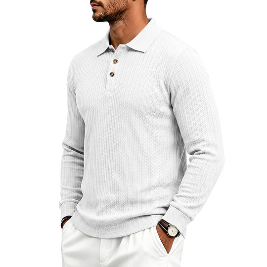 Herren Strukturiertes Langarm-Polo aus Feinstrick mit Zopfmuster und Knopfleiste Shop Nory