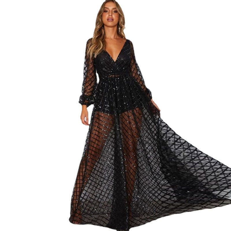 Damen Elegantes Transparenzkleid mit glanzvollen Akzenten