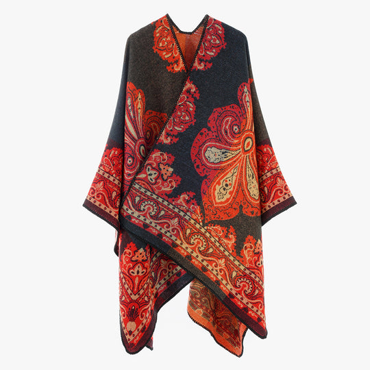 Damen Feiner Jacquard-Überwurf im Rechteckschnitt mit ornamentaler Bordürenstruktur Shop Nory