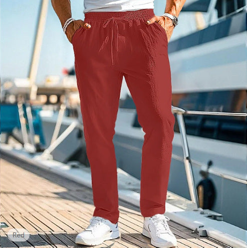 Herren lässige Leinenmisch-Joggerhose mit Kordelzug, angeschrägten Eingrifftaschen und schmalem Knöchelabschluss Shop Nory