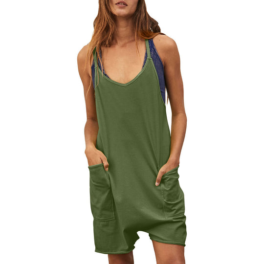 Damen komfortabler Overall mit tiefem Ausschnitt und praktischen Taschen