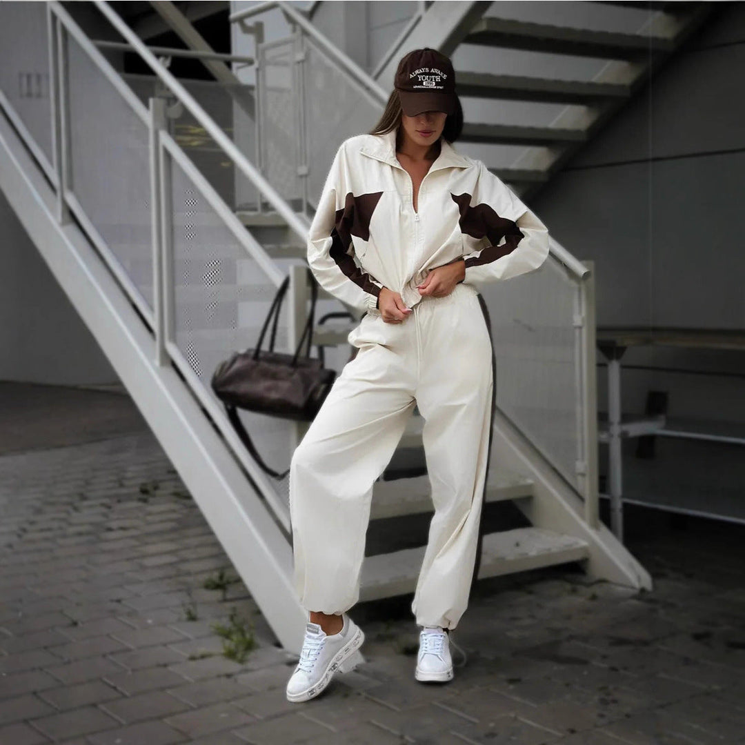Damen Sportliches Set mit lässiger Jacke und breiten Hosen Shopnory