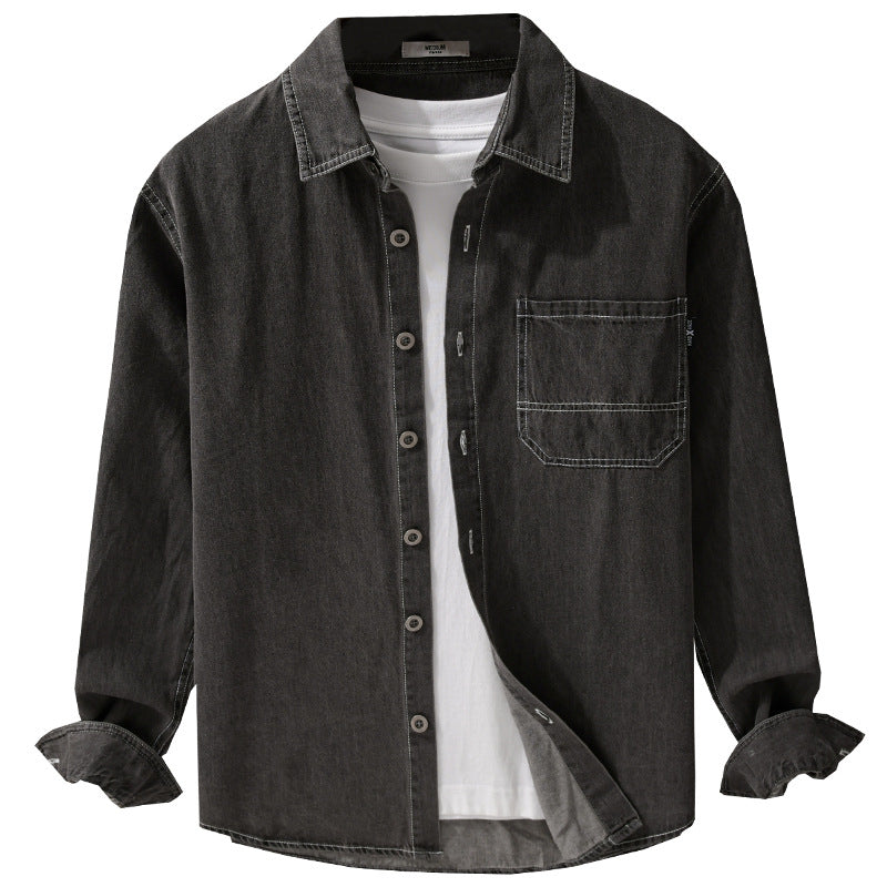 Herren Gewaschenes Denim-Overshirt im Workwear-Look mit Kontrastnähten Shop Nory