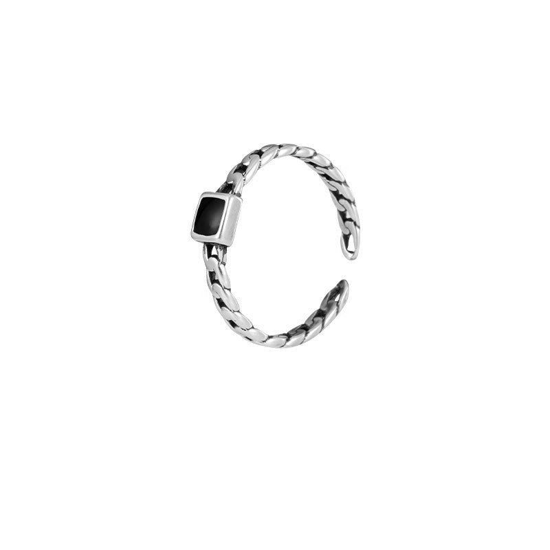 Damen zierlicher Silberring mit quadratischem Onyx-Element Shop Nory