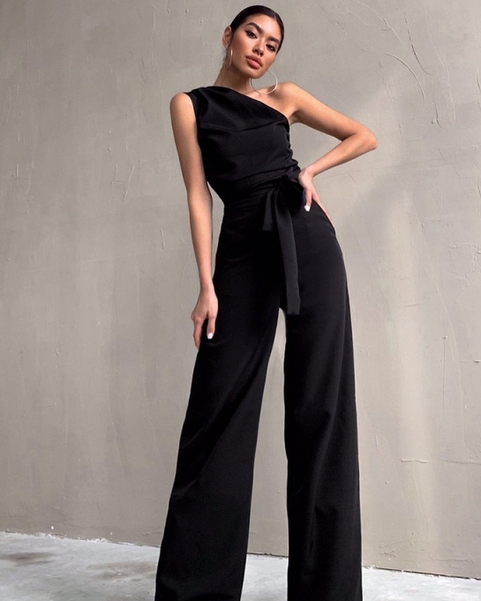 Damen One-Shoulder Jumpsuit mit weitem Bein